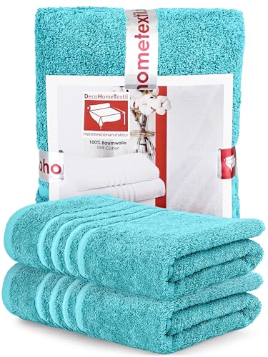DecoHomeTextil Set de Serviettes 2 draps de Bain 70 x 140 cm in Turquoise en 100% Coton, Haute qualité, Doux et Absorbant