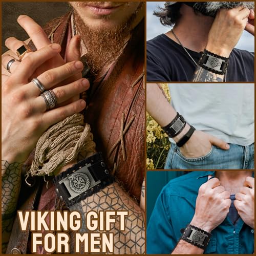 12 Pcs Viking Bracelet Nordic Amulet Accessories for Men Rune Compass Dragon Fenrir Wolf Bracelet Norse Talisman Necklace Viking Hair Accessories for Men Women2