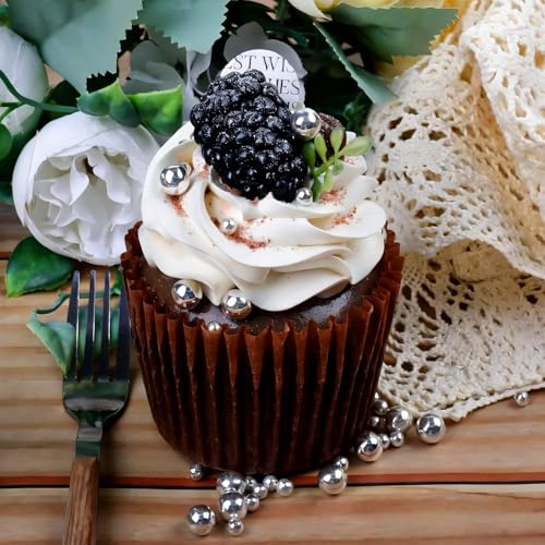 Image of Pearl Sprinkles for Cake Decorating, 4 Sizes Edible White, Gold and Silver Pearl 130g /4.6oz, Cupcake, Ice Cream, Donuts, Macaron Toppings Supplies (2mm, 4mm, 7mm, 1cm)