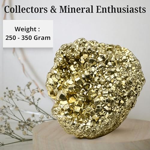Image of Pyrite Stone Original Cluster Samples - High Energy Natural Iron Pyrite Stone Gold Rock Reiki Crystal Used for Increased Willpower and Manifestation (250-350 gram)