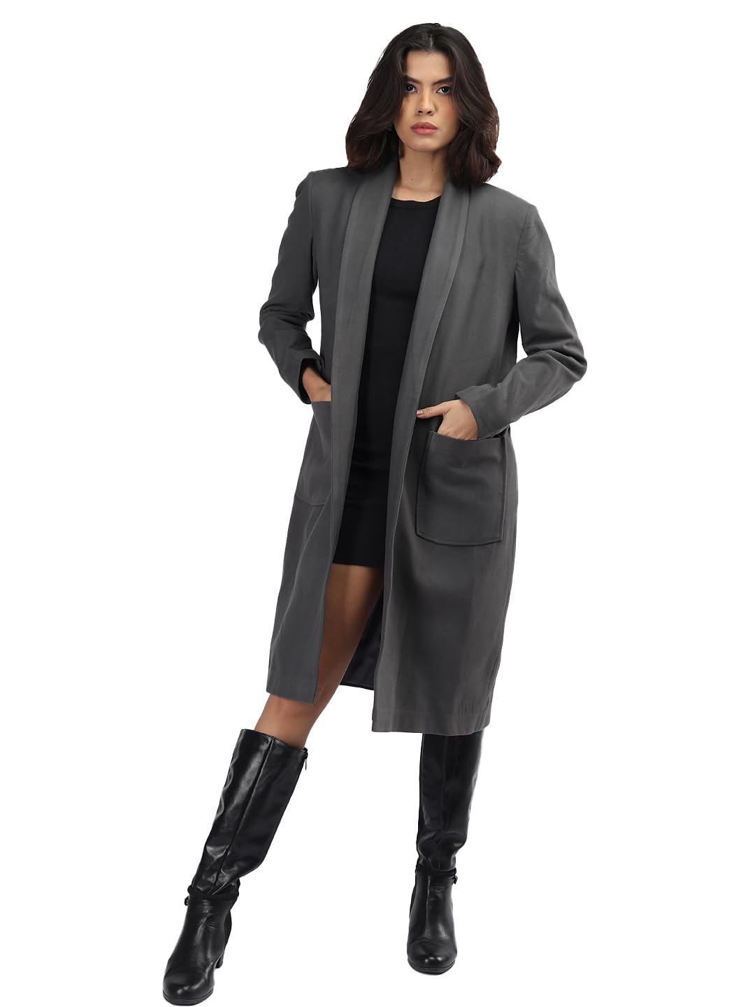 CHKOKKO Women Solid Open Front Casual Winter Wear Trench Coat CHKOKKO Women Solid Open Front Casual Winter Wear Trench Coat