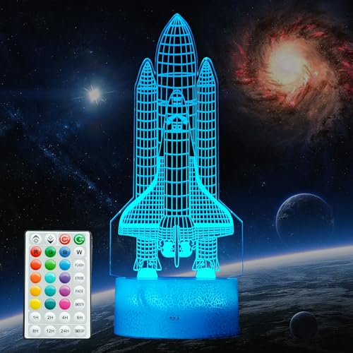 Image of Space Shuttle Night Light, Space Shuttle Gifts, Rocket 3D Illusion Lamp with 16 Colors Changing, Timer, 4 Flash Modes and Dimmable, Kids Boys Girls Room Decoration, Holiday Xmas Spaceship Gifts