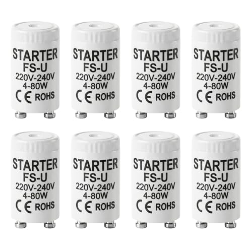 8 PCS Fluorescent Light Starter 4-80W Strip Light Starter 220-240V Starter for Fluorescent Light Suitable for Fluorescents Tube Strip Light and Various Lighting Application