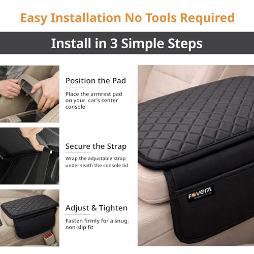 Image of FOVERA Car Armrest Pad PU Foam Cushion with Premium Rexine Cover for Comfortable Driving | Ergonomic Center Console Armrest Support for Cars | Soft & Durable Padding for Long Drives, Black