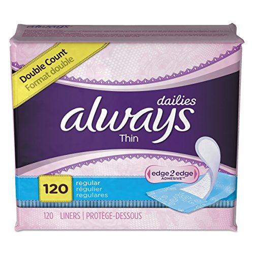 Always 10796 Dailies Thin Liners, Regular, 120 per Pack (Case of 6 Packs)