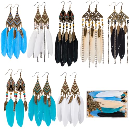 SUNNYCLUE 1 Box 8 works feathers Earring Kit featherss Charms Colorful feathers Charms Tibet Style Chandelier Charms Bohemian Charms for Jewellery Making Kits Women Adults DIY Dangle Earrings Supplies