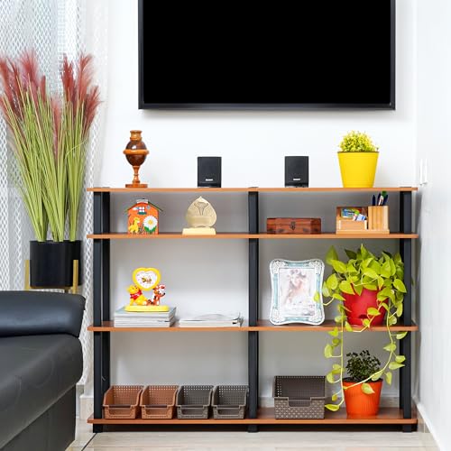 Image of Livzing 4 Tier Wooden TNT TV Entertainment Units | Sturdy Construction | Holds up to 55 inches TV | Multiple Shelves & Open Shelving | Ventilation | Modern TV Stand