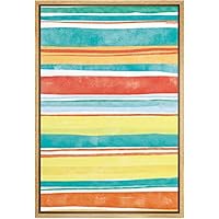 SIGNWIN Framed Canvas Wall Art Teal, Green, Yellow, Orange Stripes Lines Color Block Pattern Geometric Shapes Watercolor Minimalism Modern Colorful for Living Room, Bedroom, Office - 16
