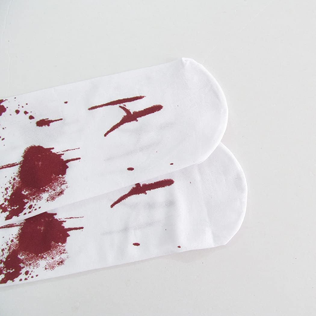 Dzrige 2 Pairs Halloween Blood Stained Stockings Horror Bloody Thigh High Socks for Halloween Women Girls Festival Cosplay Costume