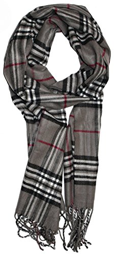 Soft Plaid Check Winter Scarf Warm Oblong 12”x72” Fringe Unisex