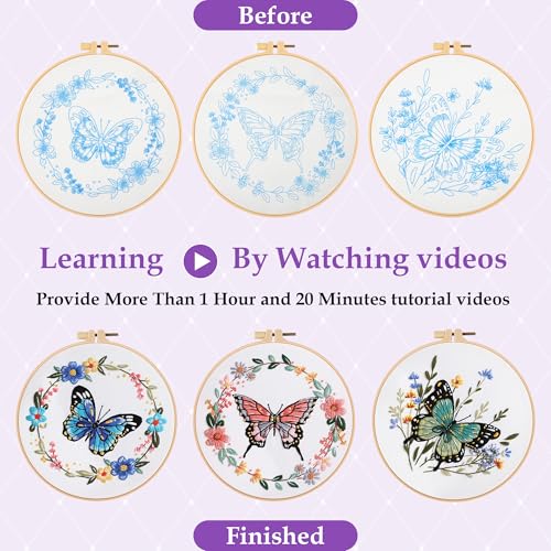 Image of Uniartfy Butterfly Flower Embroidery Kit for Beginners, Cross Stitch Kits