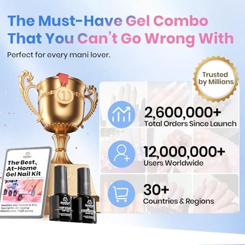 Image of Beetles 2 Pcs 15ml No Wipe Gel Top Coat and Base Coat Set - Shine Finish and Long Lasting Soak Off LED Nail Lamp Gel Base Top Coat Stay Lock Shine Duo Finish Nail Art Design Manicure Gifts for Women