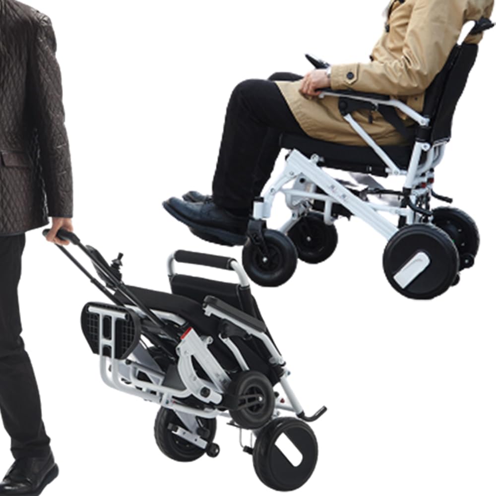 Silla de ruedas eléctrica ligera de 44 libras, sillas de ruedas eléctricas plegables para adultos, silla de ruedas motorizada de 600 W, con reposabrazos y reposapiés antideslizantes