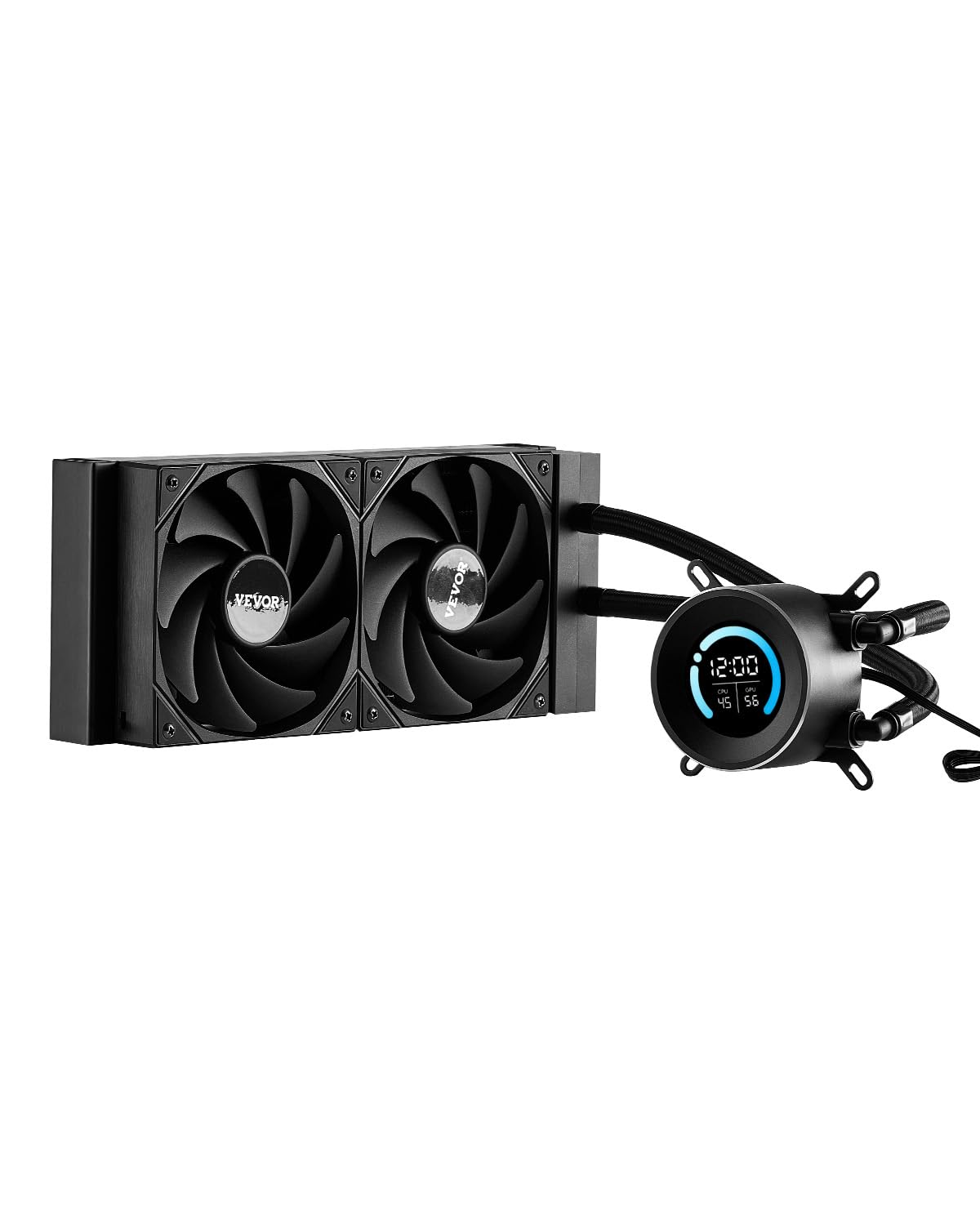 VEVOR Flüssigkeitskühler, AIO-CPU-Wasserkühler, 120-mm-PWN-Lüfter, 4,6 cm Display, max. 2200 U/min CPU-Kühlerlüfter, PC-Wasserkühlung für Intel 115X/1366/2011/1700/1200, AMD AM4/AM5