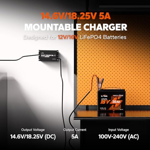 Image of LiTime 12V /16V 5A LiFePO4 Battery Charger, Waterproof, 14.6V /18.25V Output