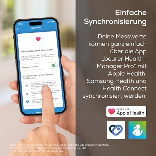 Beurer BF 450 Personenwaage mit App-Anbindung via Bluetooth, Körperfettwaage digital mit 17 Messwerten inkl. Körperfett, Muskelmasse, BMI, 8 Benutzerspeicher, Datenübertragung zu Apple Health & co. 6