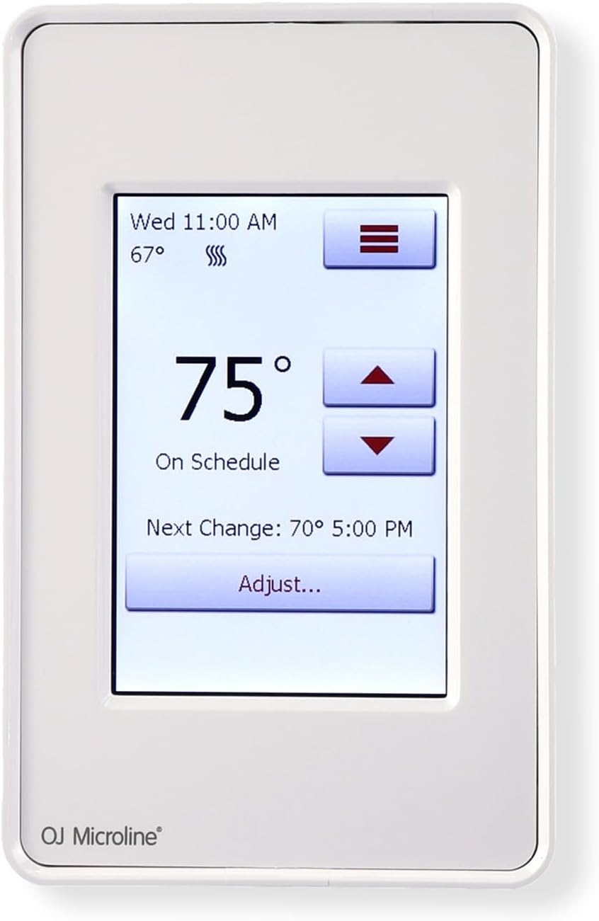 OJ Microline UDG4 Touchscreen Programmable Heated Floor Thermostat w/Class A GFCI - 120/240v Radiant Heat Thermostat - Dual Sensing - Includes Floor Sensor - 3-Year Warranty & USA Product Support