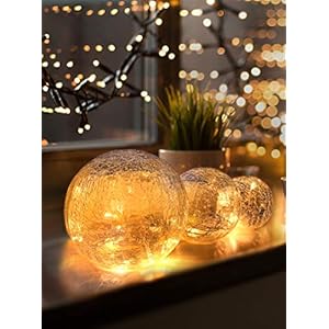 Set of 3 LED Glass Balls – Exclusive Size, Warm White – Includes Timer and Scratch Protection – 10, 12 and 15 cm LED Balls, Battery Operated, Harmonious LED Light Balls as a Unique Decoration