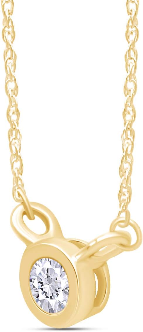 AFFY Round Cubic Zirconia Solitaire Pendant Necklace in 14K Gold Over Sterling Silver