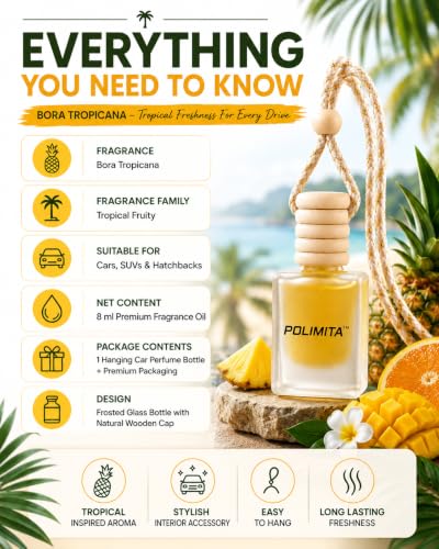 Image of BORA TROPICANA Car Hanging Perfume | Premium Long Lasting Car Air Freshener | Wooden Cap Hanging Bottle | Luxury Fragrance for Cars | 8ml (BORA TROPICANA)