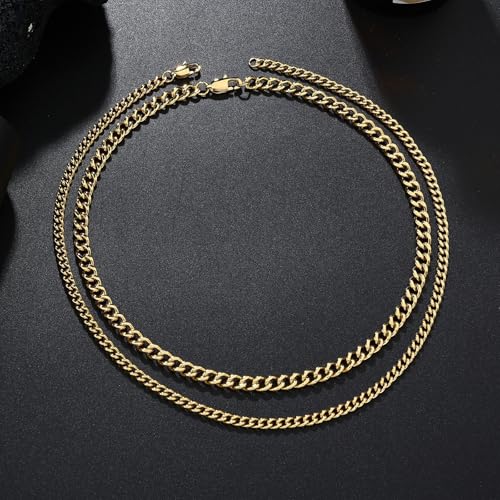 2PCS Cuban Link Chain Set for Men - Gold/Silver Plated Stainless Steel Layered Chain Necklace Non-Tarnish Jewelry Gift 16"/18", 18"/20", 20"/22", 22"/24" - Image 6