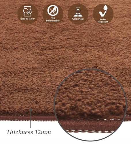 Image of Obsessions Polyester Bedside Runner with Solid Pattern Felt Backing, Ideal for Bedroom & Living Room 60x150cm, Brown