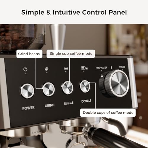 Image of Kismile - Espresso machines with shredder, 15 bar professional espresso machine with removable water tank, hot water function, milk frother steam rod for