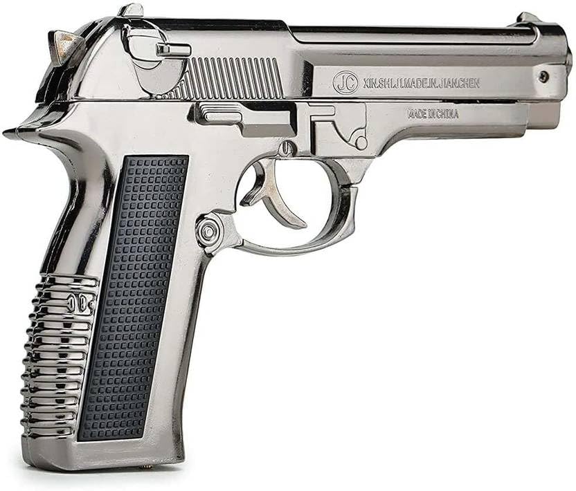 Image of Heavy Metal Pistol Gun 608 with Lighter Barrel Pull Back System Gun Lighter Stee Pocket Lighter (Silver)