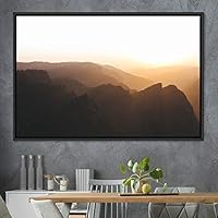 Framed Canvas Wall Art Orange Sunset Abstract Aerial Colorful Digital Art Landscape Minimalist Mountain Top Multicolor - 16x24 inches