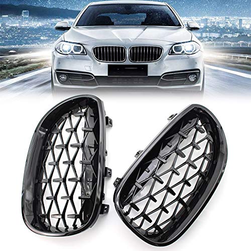 Calandre avant pour BMW E60 série 5 2003-2009 grille d'aération noir brillant style diamant - 2