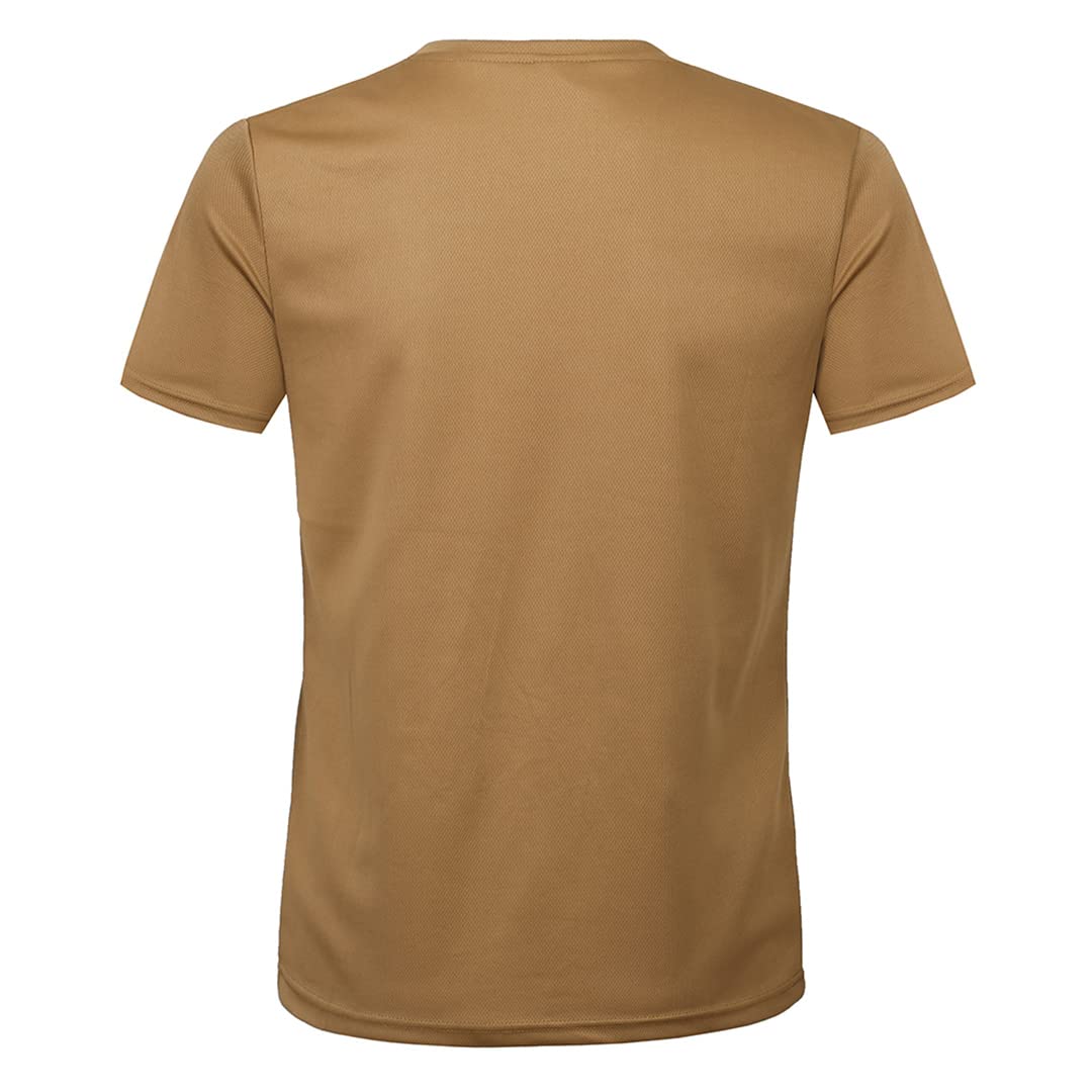 Ropa Militar Camiseta táctica para Hombre Camisa sólida de Cuello Redondo Camisa Transpirable de Secado rápido (Marrón M)