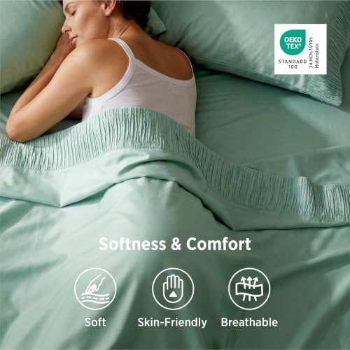 Image of Bedsure King Size Sheets Set - 4 Pieces Soft King Sheets - Breathable & Cooling - Hotel Luxury - Easy Care Polyester Microfiber Bedding for Women, Men, Mint Green