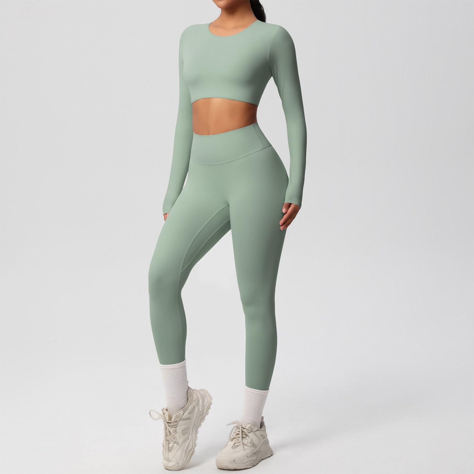 Pantaloni e maniche lunghe traspiranti in tinta unita per allenamento yoga, fitness, corsa, esercizio, abbigliamento sportivo