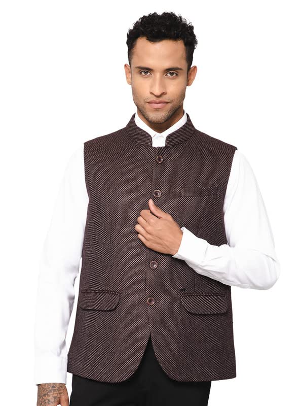 cantabil Men's Self Design Mandarin Collar Waist Coat-picture-45