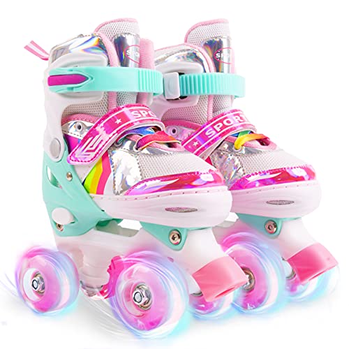 Patines Patines 4 Ruedas, Patines Roller Ajustables,Patines Paralelos con Ruedas Luminosas Transpirable para Niñas, Niños y...