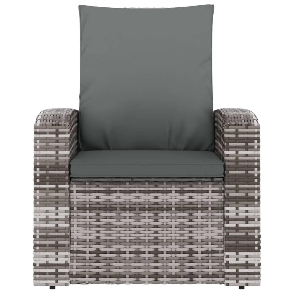 vidaXL Sillón reclinable de jardín con Cojines ratán sintético Gris, Silla reclinable de jardín, Silla reclinable, Tumbona, sillón de jardín
