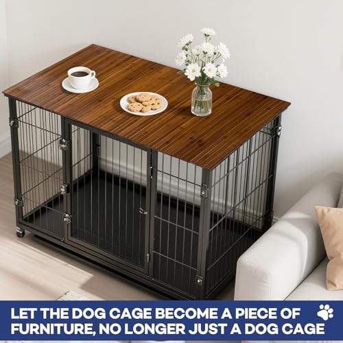42 x 28 Inch Dog Crate Topper Wood - Dog Kennel Topper Bamboo Top for 42 Inch Crates, Pet Crate Furniture Table Cover, Decorative Wooden Platform for Small Dog Cage, Home Decor Pet Accessories - Image 5