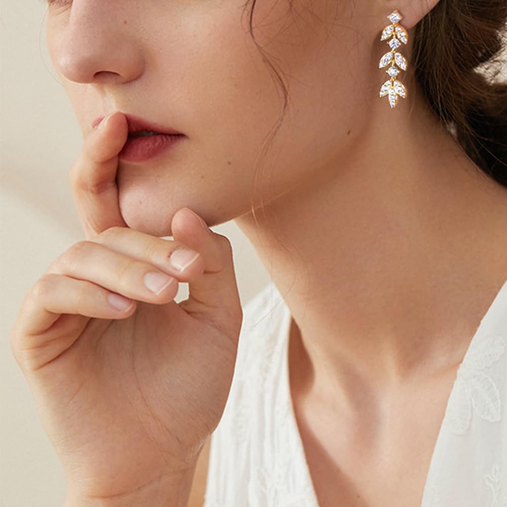 YCTTKDD Moissanit-Tropfen-Ohrringe für Damen, Sterlingsilber, blattförmiger Ohrring, Kristallschmuck