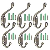 【Contenido】 6 ganchos dobles para ropa y 12 tornillos, un gancho con 2 tornillos, fácil de instalar