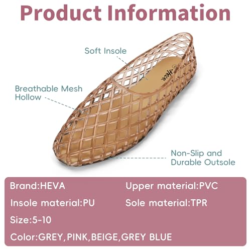 HEVA Women's Jelly Mesh Flats Breathable Clear Hollow Shoes Summer Beach Jellies Ballet Sandals2