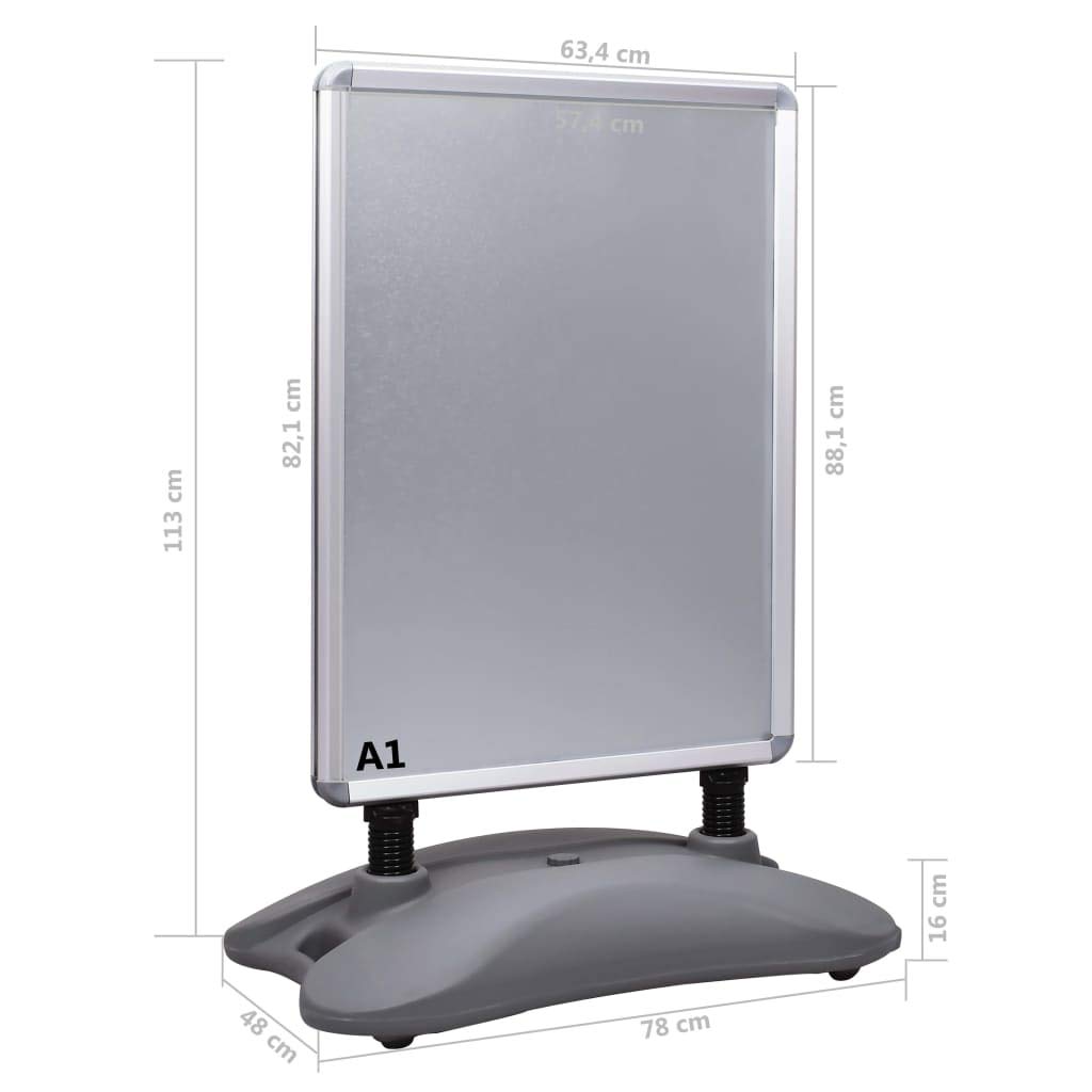 vidaXL Soporte para carteles A1 base de agua aleación de aluminio gris
