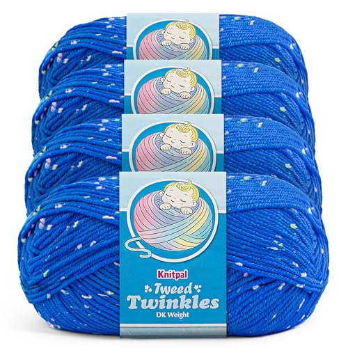 Image of Tweed Twinkles Soft Baby Yarn for Crocheting, 4-Pack (696Yds / 400G), Free Patterns - Acrylic Baby Blanket Knitting Yarn with Flecks - Size 3 DK Light Worsted Weight - Royal Blue