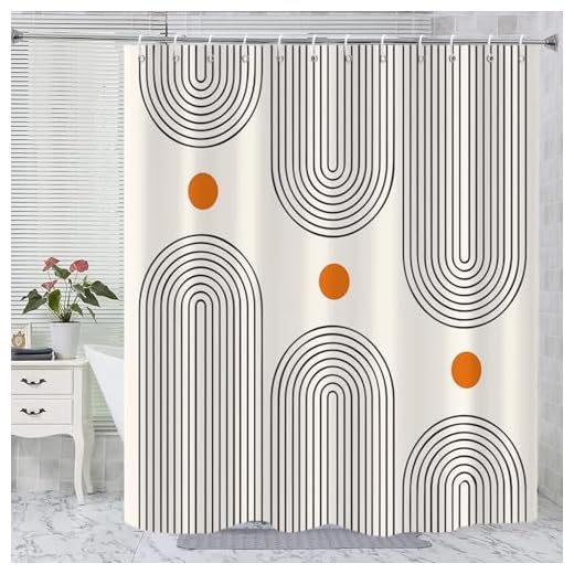 GKLEASG Boho Mid Century Shower Curtain, Minimalist Abstract Arch Simple Sun Modern Beige Machine Washable Waterproof Fabric for Bathroom Decor Bathtub with 12 Hooks 72"x72"