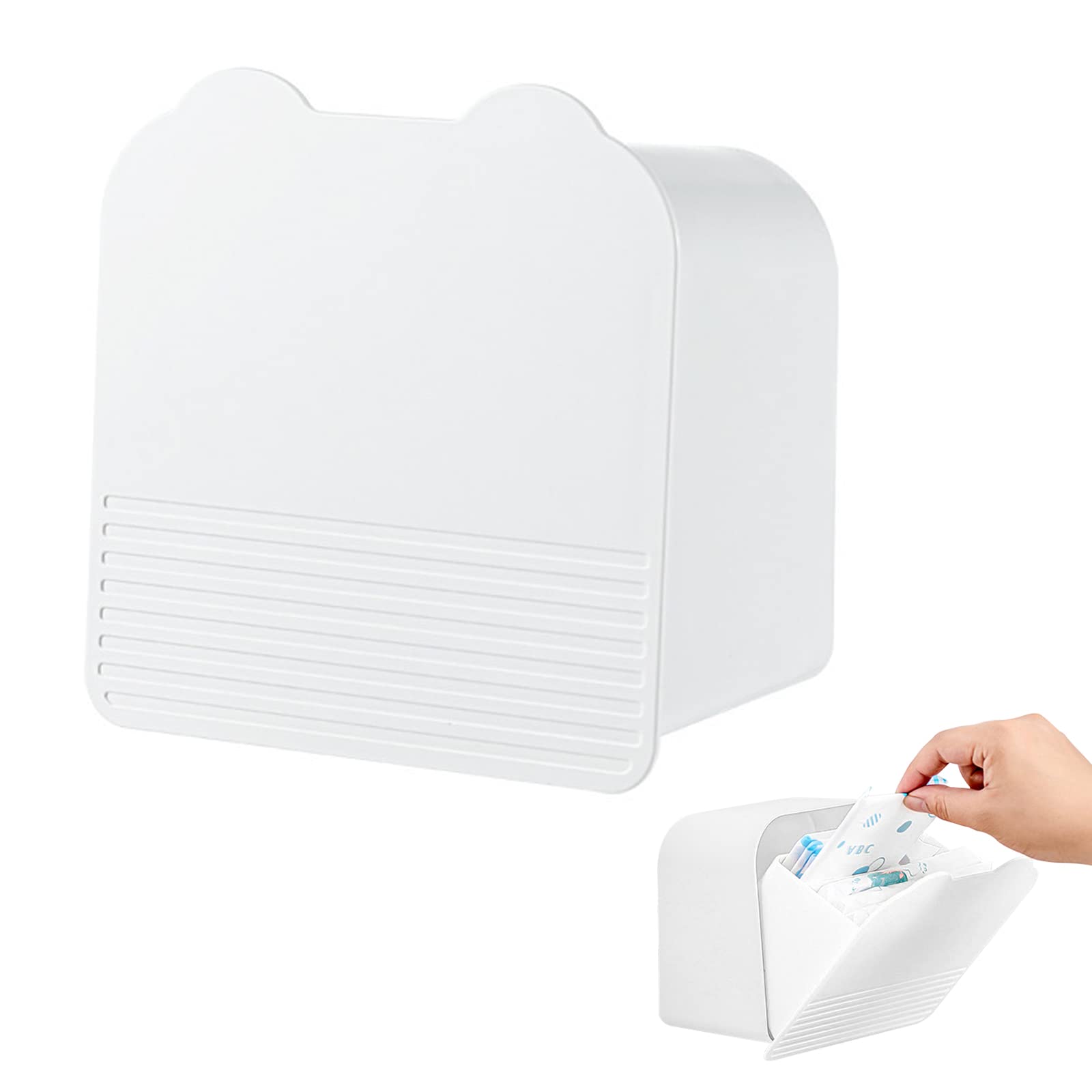 Sanitary Napkin Storage Container,Plastic Portable Sanitary Napkin Organizer Box for Bathroom 6x6x3.5 inches First Period Bag for Girls,Women,Ladies(White)