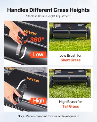 Image of VEVOR Push Lawn Sweeper 26 Inch Leaf & Grass Collector Strong Rubber Wheels | Heavy Duty Thickened Steel Durable to Use with Large Capacity 7 ft Mesh Collection Bag, 4 Spinning Brushes