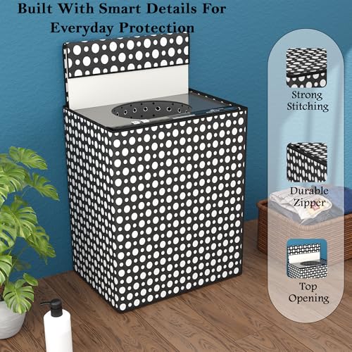 Image of Kuber Industries PVC Fully Automatic Washing Machine Cover Top Load | Dustproof Top Load Washing Machine Cover - Ideal for 6 kg, 6.5 kg, 7 kg | Dot Print - Grey
