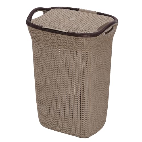 Image of Plastic Laundry Basket with Lid | 60L Extra Large Knit Hamper | Strong & Durable | Ideal for Bathroom, Bedroom & Kids Room | Multipurpose Cloth Storage Organiser | 36 x 46 x 61 cm | Plaza