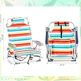 WISLAS Folding Low Backpack Beach Chair 5-Position with Headrest & Cup Holder - Portable Aluminum Reclining Camping Chair with Storage Bags, Adjustable Recline - Lightweight & Compact, Rainbow Stripes - Image 3