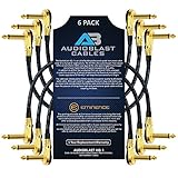 6 Units - 6 Inch - Audioblast HQ-1 - Ultra Flexible - Dual Shielded (100%) - Instrument Effects Pedal Patch Cable w/Low-Profile, R/A Gold Pancake TS (6.35mm) Plugs & Dual Staggered Boots