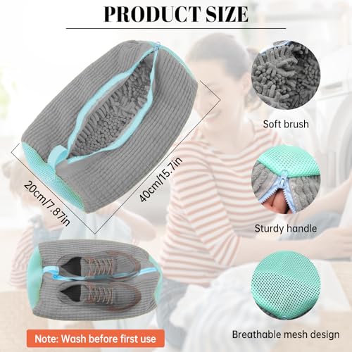 Schuhe Waschbeutel,Wiederverwendbarer Wäschebeutel mit Reißverschluss Schuhe Wäschesack,Verdickt Schuhe Waschbeutel mit 360° Reinigungsflusen für Turnschuhe,Tennisschuhe Alle Schuharten (40x20cm,Gray)